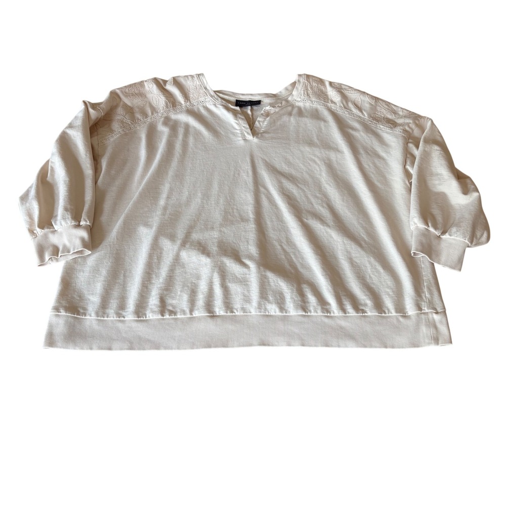 Lane Bryant Cream Floral Embroidered Sweatshirt Top Plus Size 26/28 Cottagecore